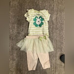 Disney Green and Cream Striped Baby Outfit with Tulle Skirt